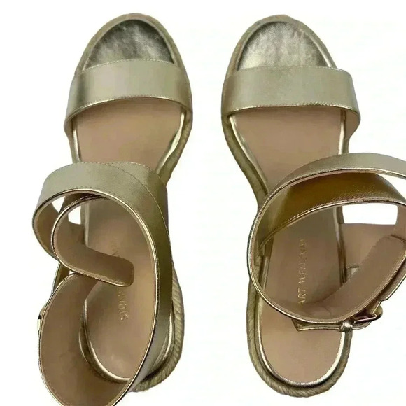 Stuart Weitzman Women's Gold Lexia Espadrille Wedge Sandals Size 6.5 Summer - Picture 7 of 15